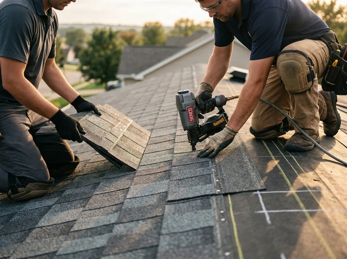 Professional roofer working on a residential roof in Lake Wylie